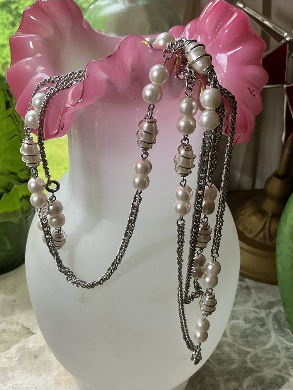 Sarah Cov. Vintage highly sought after faux Pearl and Silver tone  Necklace -